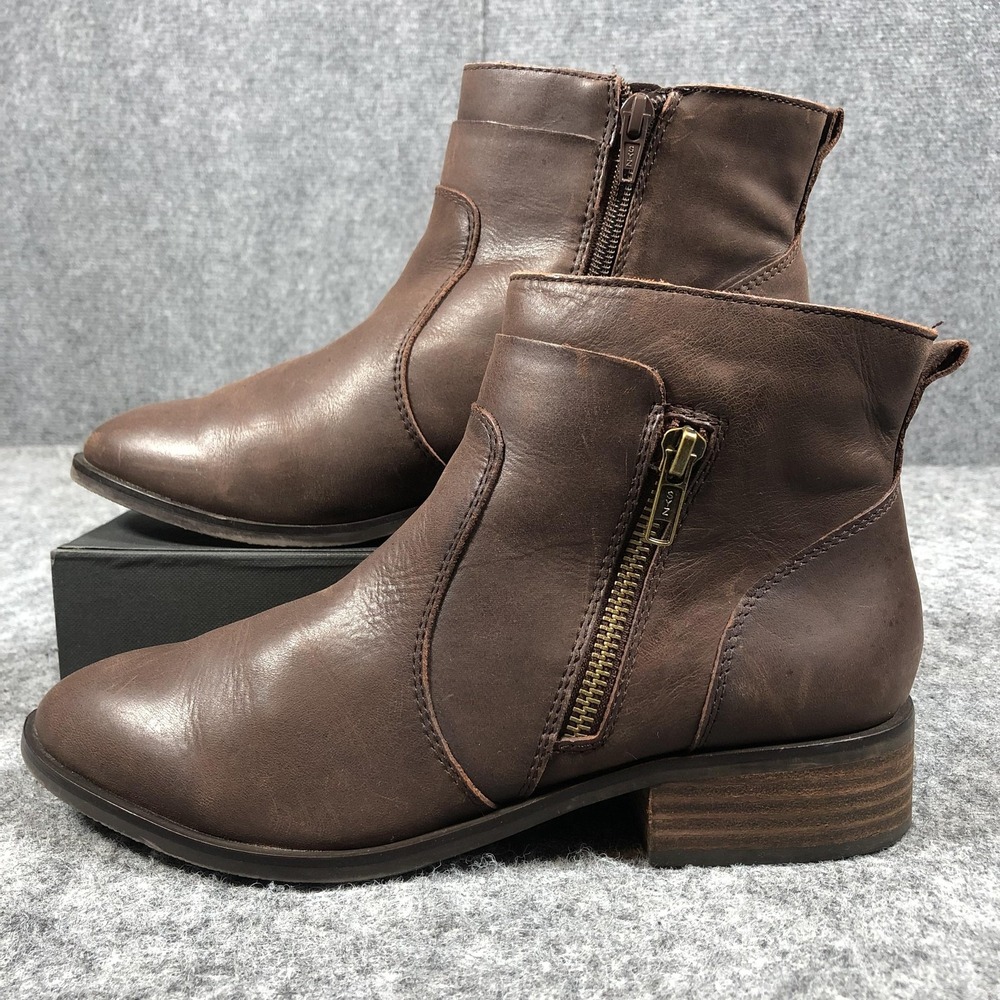 Crown‎ Vintage Cathy Ankle Booties Womens 8.5M Brown Leather Zip Block Heel - Picture 3 of 16